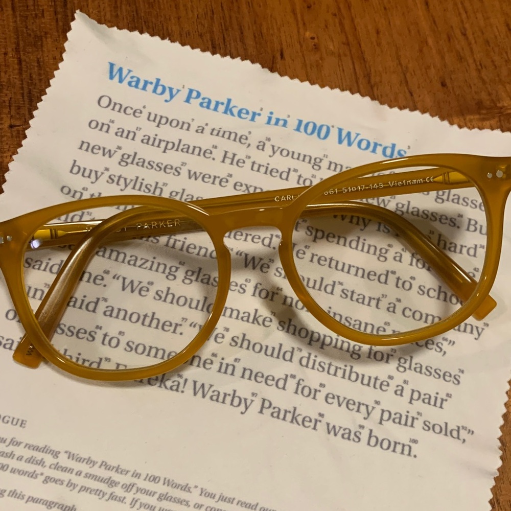 Warby Parker Carlton frames in “Apricot”
